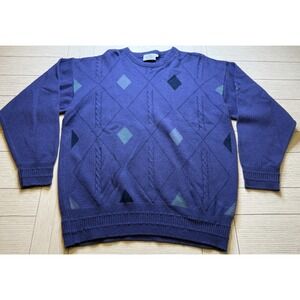 Clan Royal Vtg Knitted In Scotland Mens 100% Lambswool Sz M Purple Diamond Print